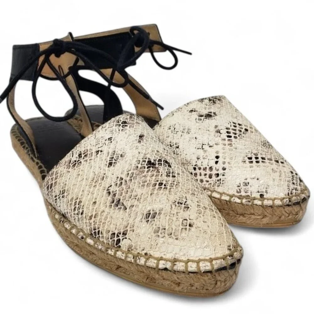 Andre Assous Women’s Snakeskin‎ Leather Ankle Strap Espadrilles Sandals Boa 9.5